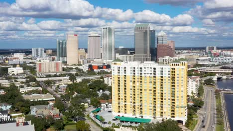 Tampa-Bay-Skyline-on-Beautiful-Sunny-Day---Establishing-Aerial