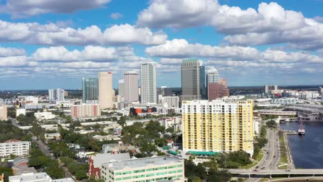 Tampa-Bay-City-in-Florida-with-Buildings-on-Sunny-Summer-Day,-Aerial