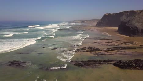 Aerial-shot-over-the-big-waves-at-the-coastline-of-Portugal