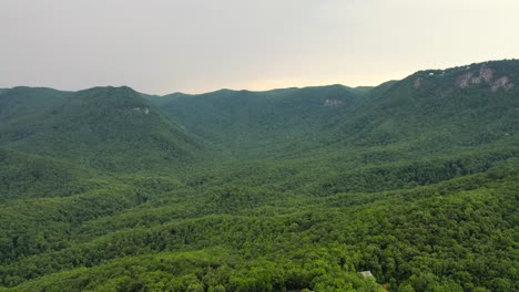 Flying-over-Appalachian-mountain-range-with-rainy-sky