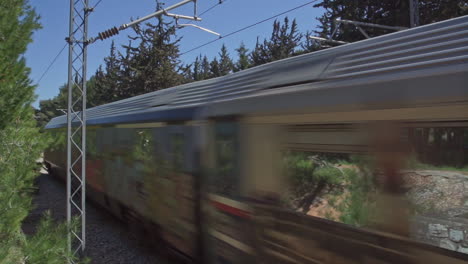 Wide-Shot-Of-Train-Suburban-Railway-Of-Greece