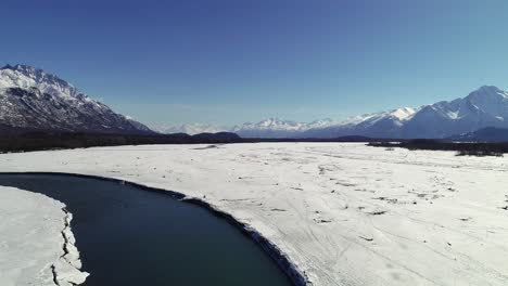 Aerial-drone-video-clip-Matanuska-River,-Palmer,-Alaska