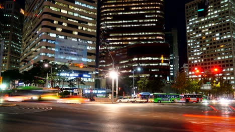 Seoul-South-Korea---Circa-Night-traffic-speeds-through-an-intersection-in-the-Gangnam-district-of-Seoul