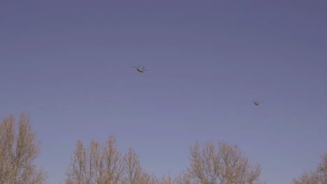 Spanish-Airforce-Airmobile-helicopters,-CH-47-Chinook,-flying-over-Madrid,-Spanish-Army-and-Navy