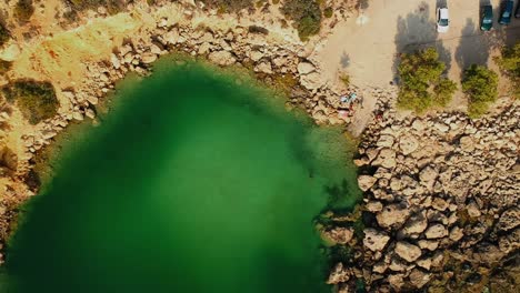 Aerial-view-of-Voulolimni,-a-sunken-lake-on-the-island-of-crete