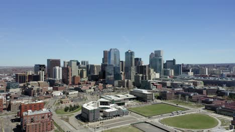 Aerial-view-pulls-away-from-downtown-Denver-Colorado