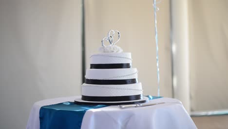 zoom-in-shot-of-a-wedding-cake-with-heart-decorations