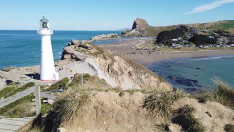 View-from-Castlepoint-Lighthouse-in-the-Wairarapa,-New-Zealand-on-a-sunny-day