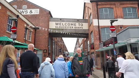 Gloucester,-Gloucestershire,-united-kingdom-may-26th-2019---Gloucester-Quays,-Docks-entrance-to-the-shopping-centre