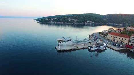 Birds-eye-view-of-ferry-docked-in-the-terminal-of-Selca-Island-Brac-Croatia-Europe-circa-June-2016
