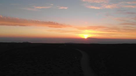 Aerial-shot-of-sunset-in-the-Atacama-Desert,-Chile,-South-America