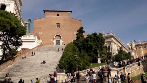 Church-of-Santa-Maria-on-top-of-a-long-flight-of-stairs-in-Rome,-Italy