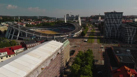 Aerial-footage-over-Gothenburg-City-in-Sweden