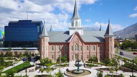 Wide-angle-drone-shot-slowly-flying-towards-the-Provo-City-Center-Temple