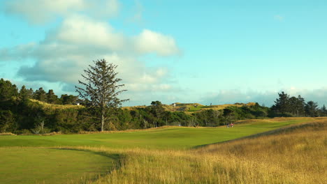 Golfistas-Jugando-En-Bandon-Dunes-Golf-Resort,-Plano-General-Durante-El-Día