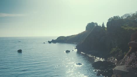 Scenic-wide-shot-castle-ruins-at-seaside,-Mytilene,-Lesbos