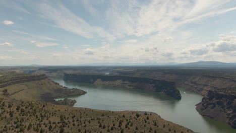 Beautiful-Aerial-View-of-The-Cove-Palisades-State-Park-during-a-cloudy-and-sunny-summer-day