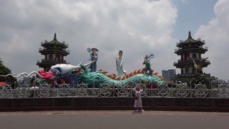 Spring-and-Autumn-Pavilions-at-Lotus-Pond,-A-Traditional-Chinese-Architecture-in-Kaohsiung,-Taiwan