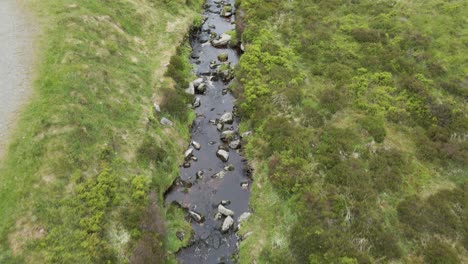 Gratifying-lush-water-stream-flowing-Wicklow-Ireland-aerial