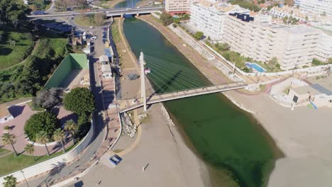 Aerial-view-of-a-cable-stayed-bridge-in-southern-Spain,-Fuengirola