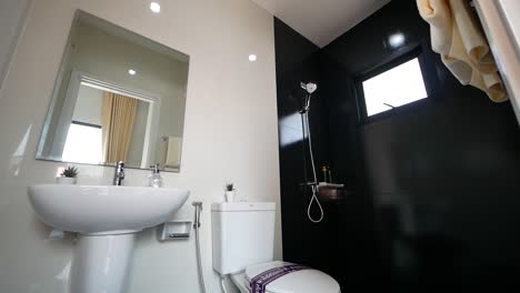 Moderne-Badezimmerdekoration-Mit-Schwarzen-Und-Weißen-Fliesen