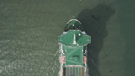 Top-down-Shot-Of-A-Ferry-Cruising-On-The-Irish-Sea-Towards-The-Dublin-Port-In-Ireland---aerial