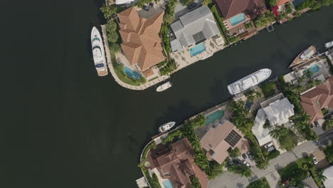Fort-Lauderdale-Florida-Aerial-v29-birdseye-down-shot-of-waterside-Seven-Isles-mansions---March-2020