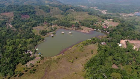 Mesmerizing-4k-aerial-panoramic-view-over-the-famous-Laguna-de-los-Milagros,-located-in-the-Peruvian-amazonian-tropical-rain-forest