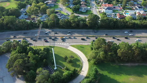 An-aerial-view-of-a-parkway-in-the-evening-at-rush-hour