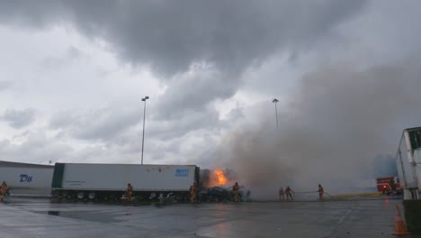 Flames-engulf-Semi-trucks-at-gas-station-truck-stop-along-i84