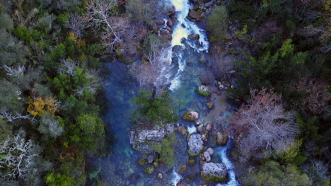 Forest,-river-and-a-bridge-from-above,-drone-shoots