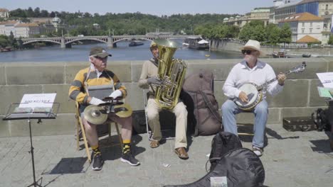 Band-of-Musically-Talented-Street-Performers-on-Prague-Bridge
