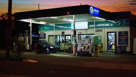 Establishing-wide-of-petrol-station-in-Australia-at-sunset