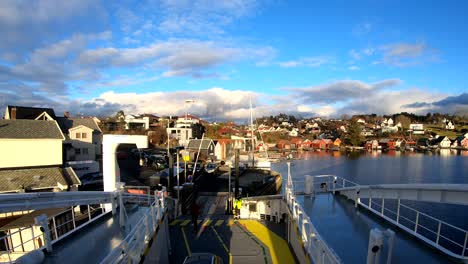 Hyper-lapse-Electric-ferry-leaving-harbour,-Pov-from-wheelhouse---Norway