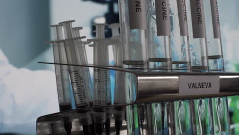 Valneva-Covid-19-Vaccine-In-Test-Tube-Vials-Laboratory-Rack