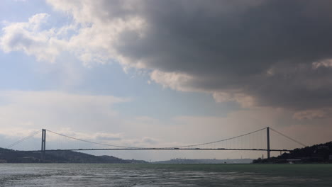 Grey-thick-clouds-over-Bosphorus-Bridge-in-Uskudar,-Italy--wide