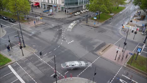 Sped-up-ghostly-panoramic-view-over-a-busy-junction-in-Germany