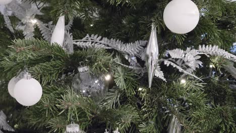Close-Up-View-Of-Christmas-Tree-With-Glitter-Tree-Branches-Decoration