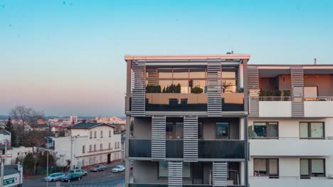 A-Sunset-Time-lapse-of-and-Apartment-Balcony-in-Bydgoszcz-Poland-under-clear-conditions