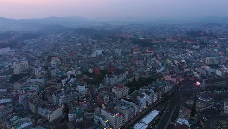 Drone-shot-of-Da-Lat-or-Dalat-in-the-Central-Highlands-of-Vietnam-at-sunset