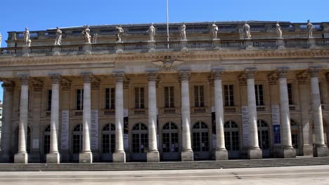 Grand-Theater-Opera-House-facade-deserted-due-to-the-COVID-19-pandemic,-Zoom-out-reveal-shot