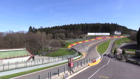 Racing-cars-head-out-for-practice-laps-from-the-pit-lane-at-Circuit-de-Spa-Francorchamps