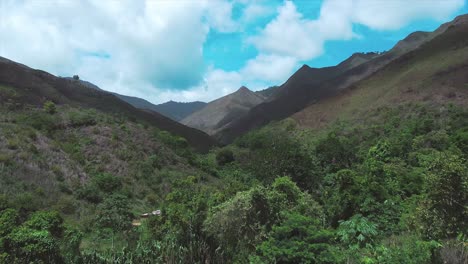 Drone-flight-among-vegetation-in-a-wooded-area-in-Laguneta,-in-a-group-of-mountains-in-Miranda-State,-Venezuela