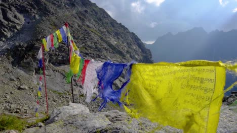 Mountain-Prayer-Flags-flowing-in-the-wind-on-mountain-top-on-a-sunny-day