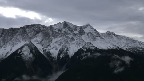 Beautiful-white-mountain-range-of-Whistler,-Canada--aerial