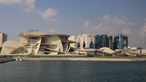 Qatar-National-Museum-is-a-new-tourist-attraction-in-Qatar's-capital-city-Doha,-it-is-famous-for-its-unique-architecture-design-based-on-Dessert-Rose