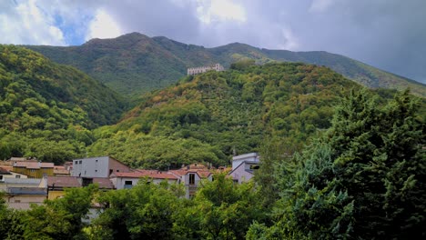 Montello,-an-Italian-town-in-mountain,-quiet-neighborhood-surrounded-by-trees