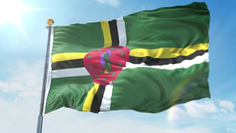 4k-3D-Darstellung-Der-Wehenden-Flagge-Auf-Einer-Stange-Des-Landes-Dominica