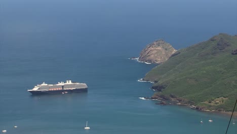 Holland-America-Line-cruise-ship-in-Taiohae-bay,-Nuku-Hiva,-Marquesas-Islands,-French-Polynesia