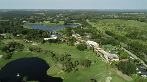 Aerial-View-of-Mission-Inn-Resort-and-Prestigious-LPGA-Golf-Course-in-Howey-In-The-Hills,-FL
